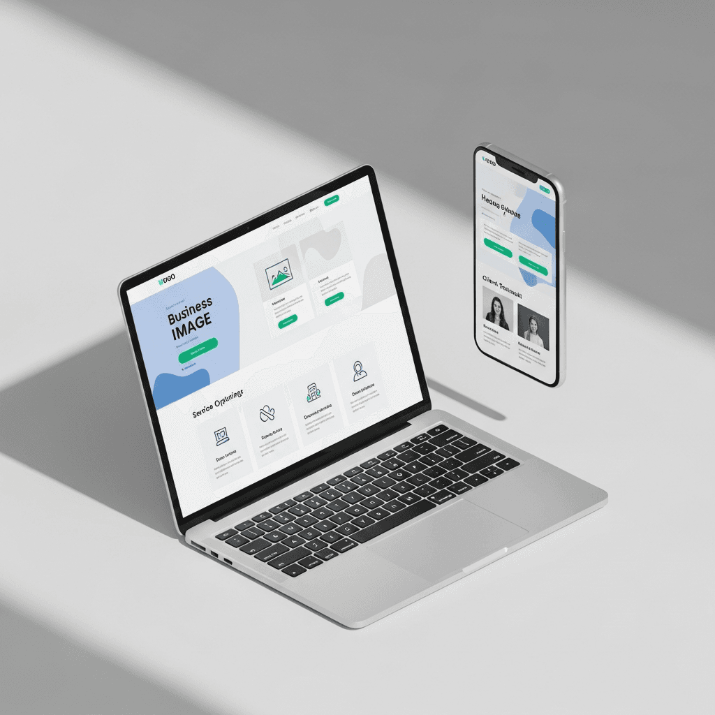 Professional website design mockup on laptop and phone